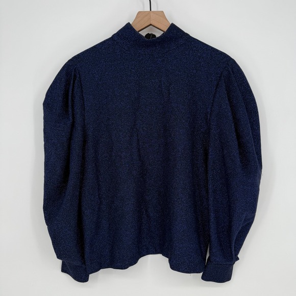 PatBO Sweaters - PatBo Sweater Womens Medium Blue Glitter Stretch Mock Neck Puff Sleeve Back Zip